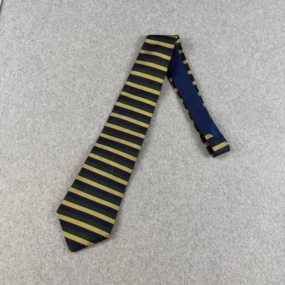 Vintage Tommy Hilfiger Silk Stripe Neck Tie Navy Green Gold USA Classic 58x4